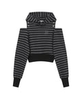 Stripe Cutout Off-Shoulder Cropped Hood [Black]