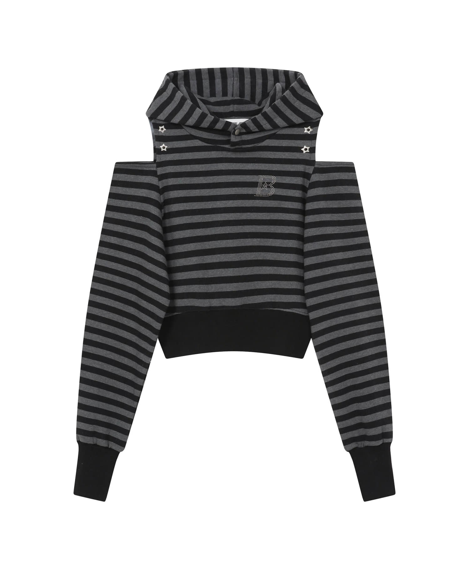 Stripe Cutout Off-Shoulder Cropped Hood [Black]