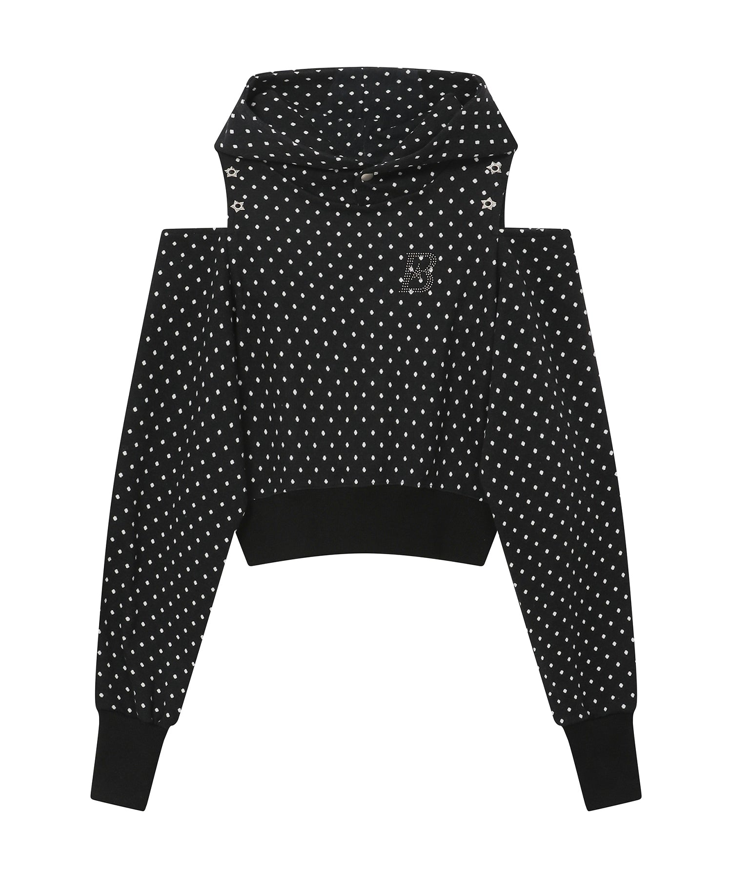 Dot Cutout Off-Shoulder Cropped Hood [Black]