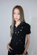 Eyelet halterneck sleeveless / Black